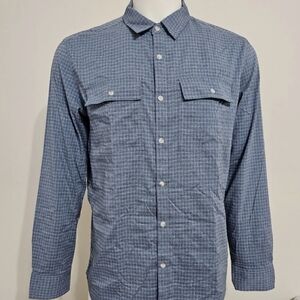 prAna Garvan Shirt Mens Large Blue Long Sleeve Button Up Vented Pockets Fishing